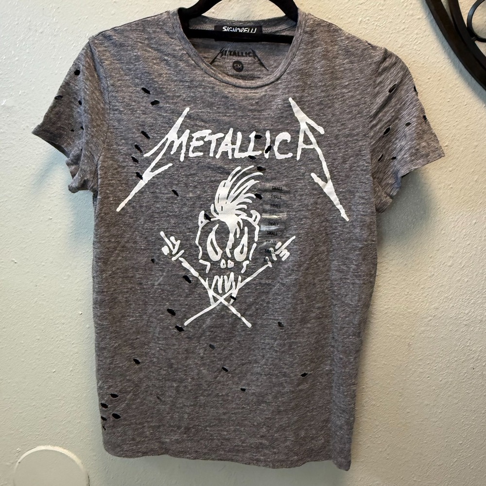 Metallica Distressed Graphic Band Tee‎ Sz S Gray Grunge Rock T-Shirt Signorelli